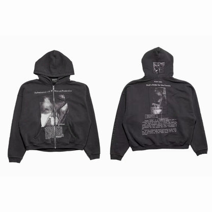 God's Order Zip Up Hoodie - Washed Black