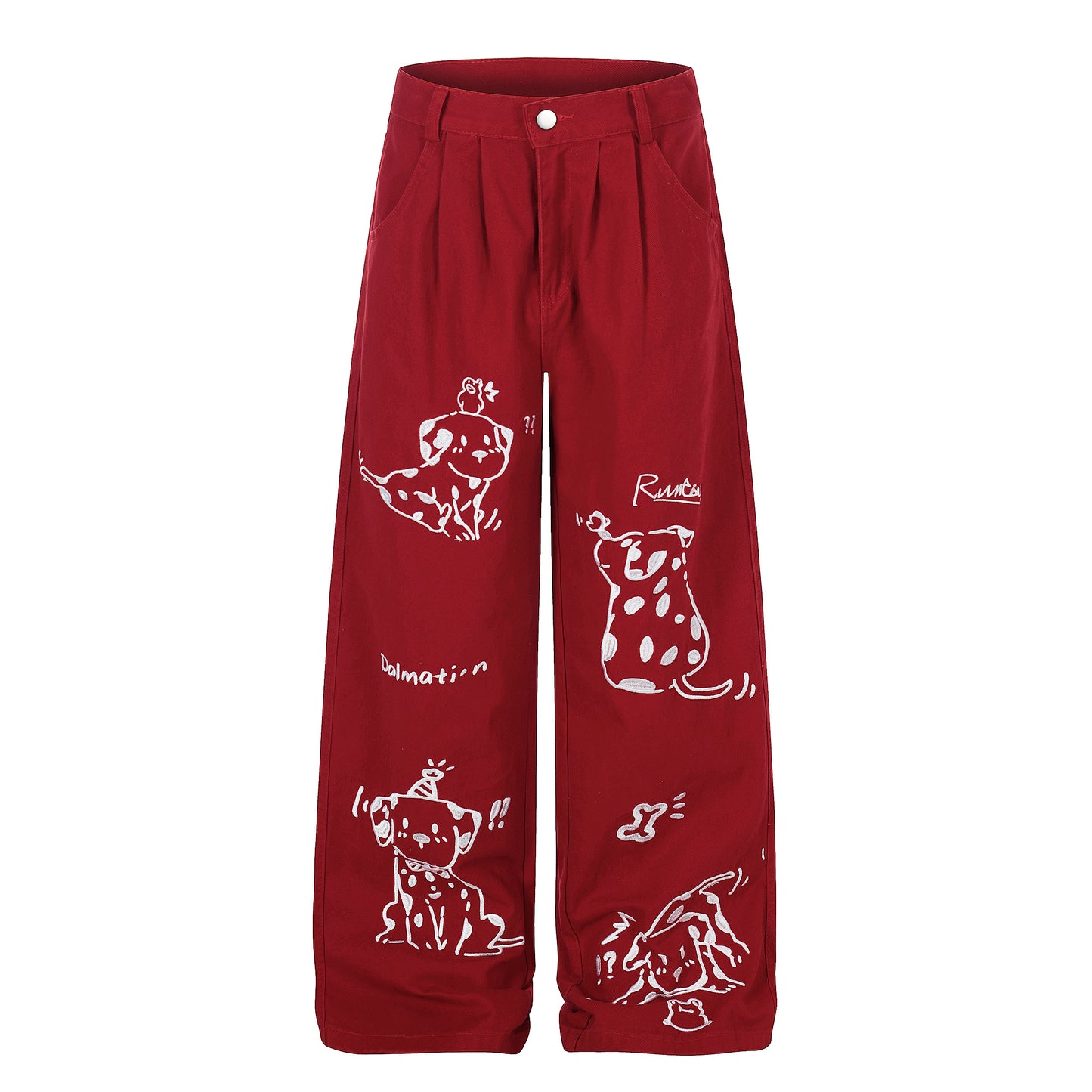 Women's Dalmatian Print Wide Leg Pants - White Front View 2