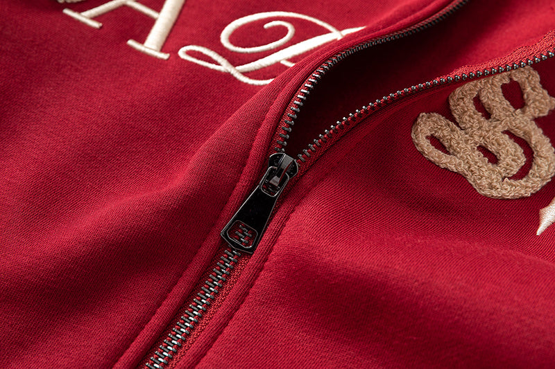Red Trapstar zip hoodie and joggers tracksuit set with embroidered chest logo - view 18