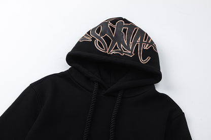 Unisex Hooded Sweatshirt and Jogger Pants Set, Black Graphic Loungewear