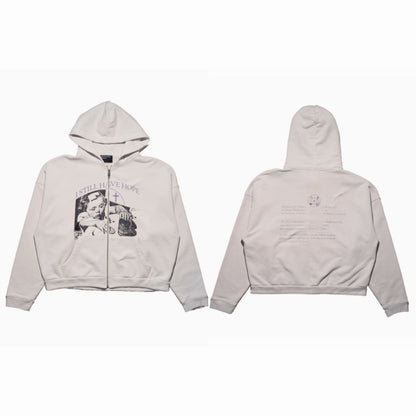 Enfants Riches Deprimes ERD I Still Have Hope Zip Hoodie Madonna Cross Patch Washed Heavyweight Cotton Oversized Zip-Up Streetwear Sweatshirt | Still Hope