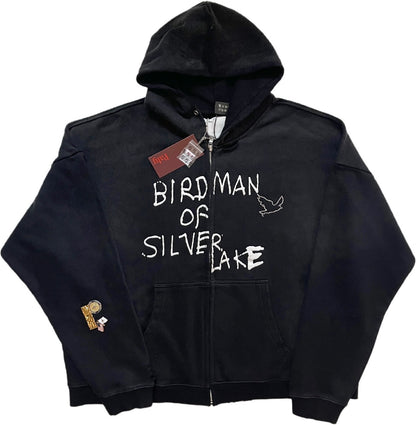 Paly Hollywood Birdman of Silver Lake Zip Hoodie Washed Distressed Heavyweight Cotton Oversized Zip-Up Streetwear Sweatshirt | Silver Lake