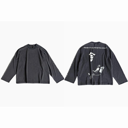 Enfants Riches Deprimes ERD x Nubian Tokyo Nun Phone Long Sleeve Tee Washed Distressed Horror Vintage Dark Art Streetwear Top | Nubian Nun