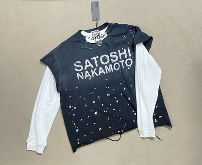 Satoshi Nakamoto Luke Destroyed Sleeveless Tee Splatter Paint Distressed Washed Heavyweight Cotton Vest Streetwear Tank Top | Ink Wreck
