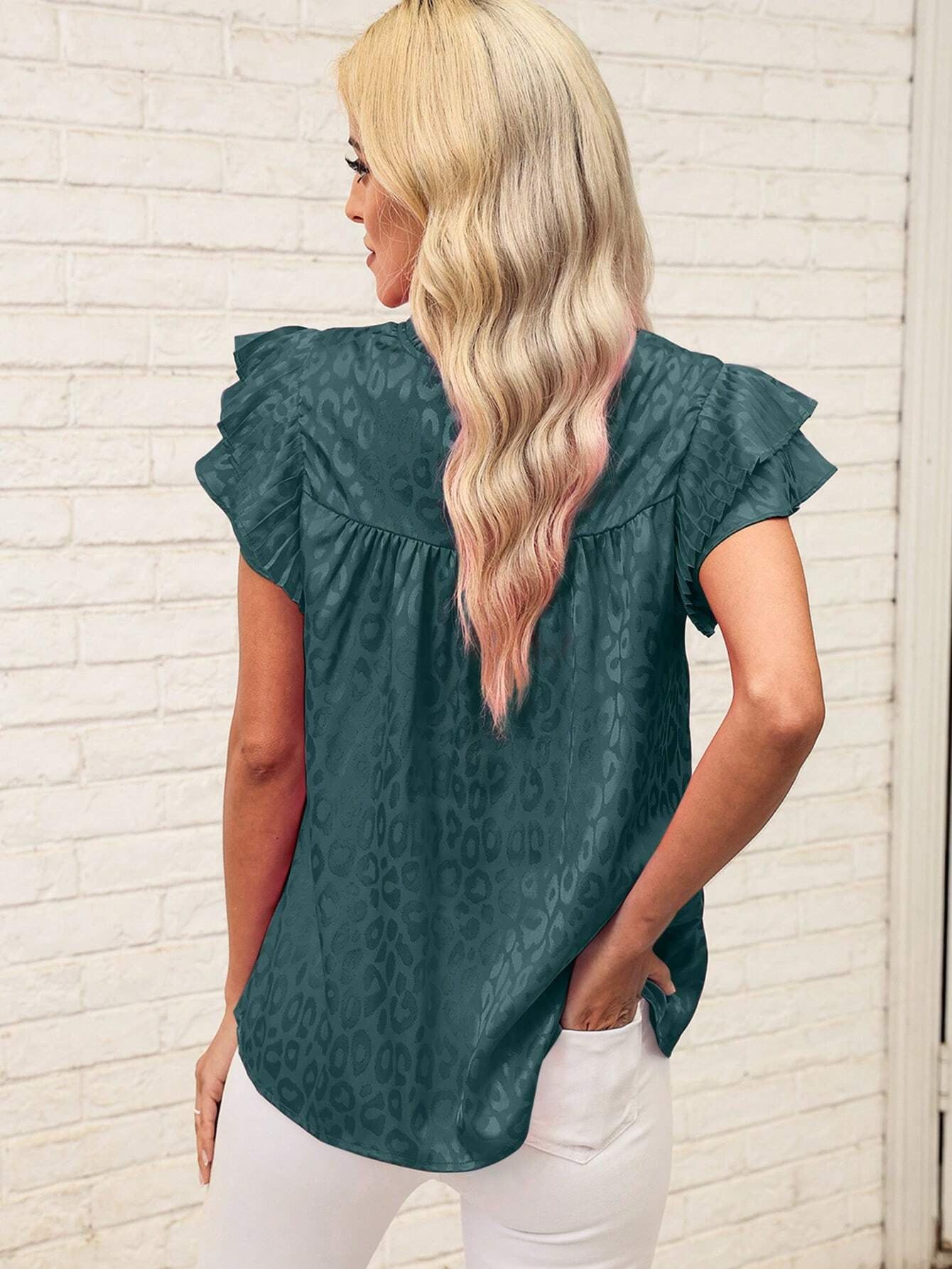 Frauen sommer neue mode alle-passenden druck lotus blatt ärmeln welle kragen frauen bluse