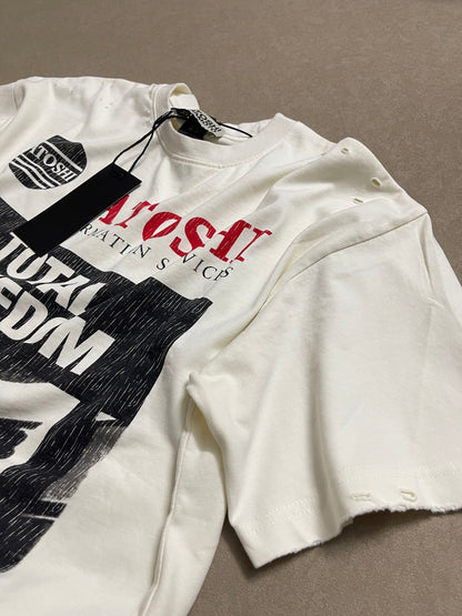 Satoshi Nakamoto Total Freedom Distressed Tee Beige