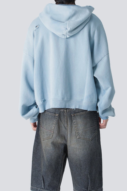 Paly Hollywood You Are The Key Zip Hoodie Washed Gradient Distressed Heavyweight Cotton Oversized Zip-Up Streetwear Sweatshirt | Key Heart