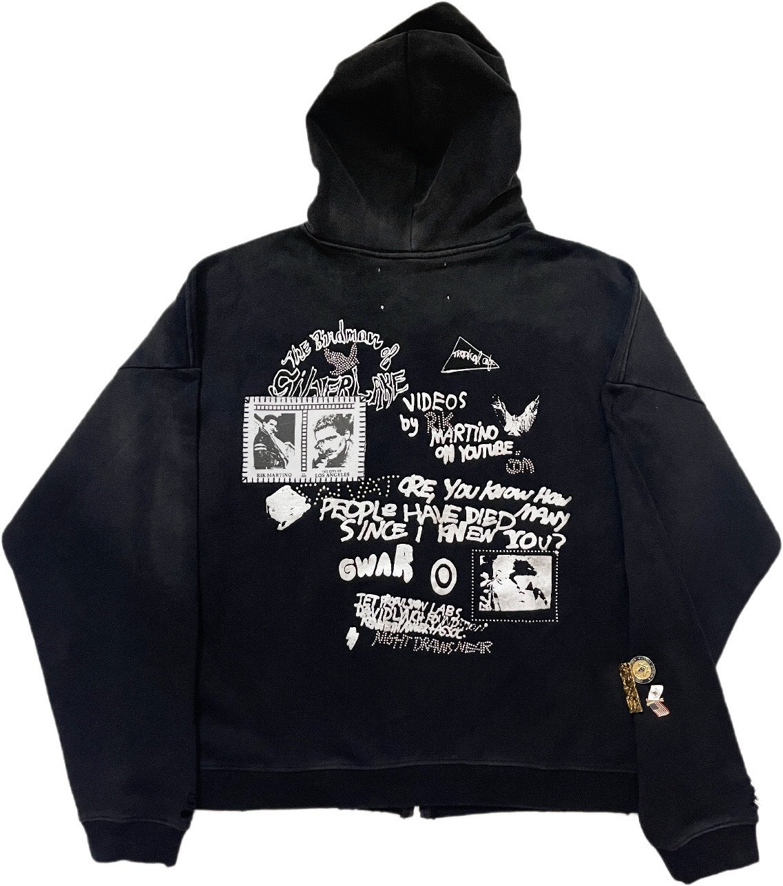 Paly Hollywood Birdman of Silver Lake Zip Hoodie Washed Distressed Heavyweight Cotton Oversized Zip-Up Streetwear Sweatshirt | Silver Lake