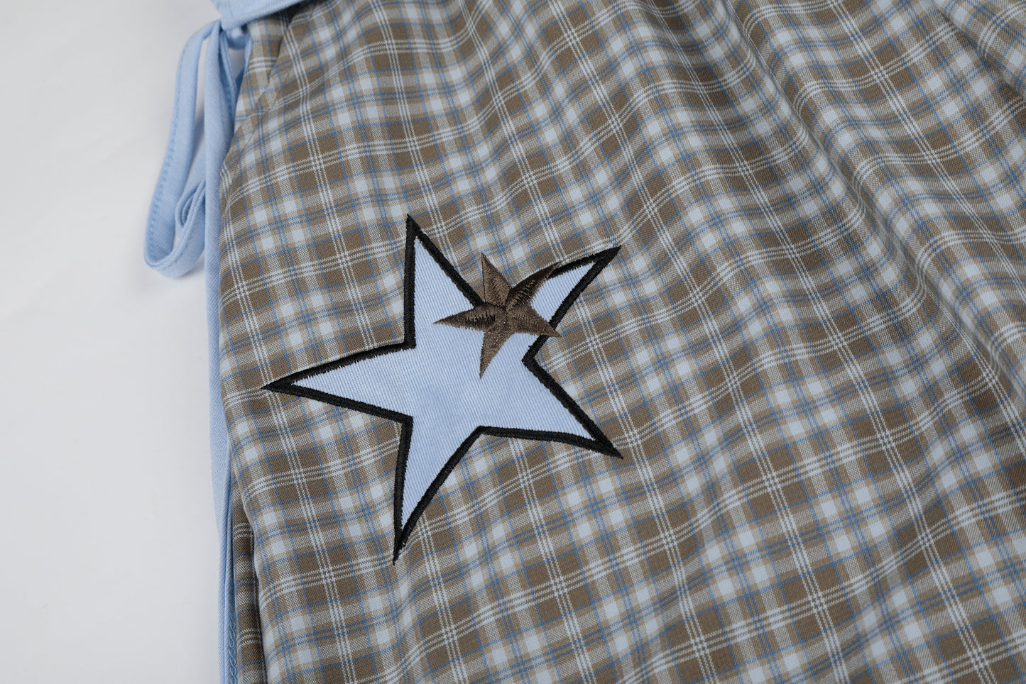 Women's Star Patch Embroidery Plaid Ruched Drawstring Waistband Wide Leg Pants High Waist Y2K Streetwear Trousers