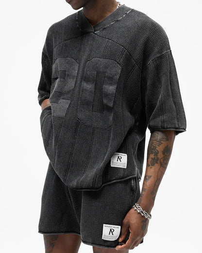 Represent Football Number Mesh Knit Short Sleeve Tee Stone Washed Vintage American Streetwear | Rept Mesh