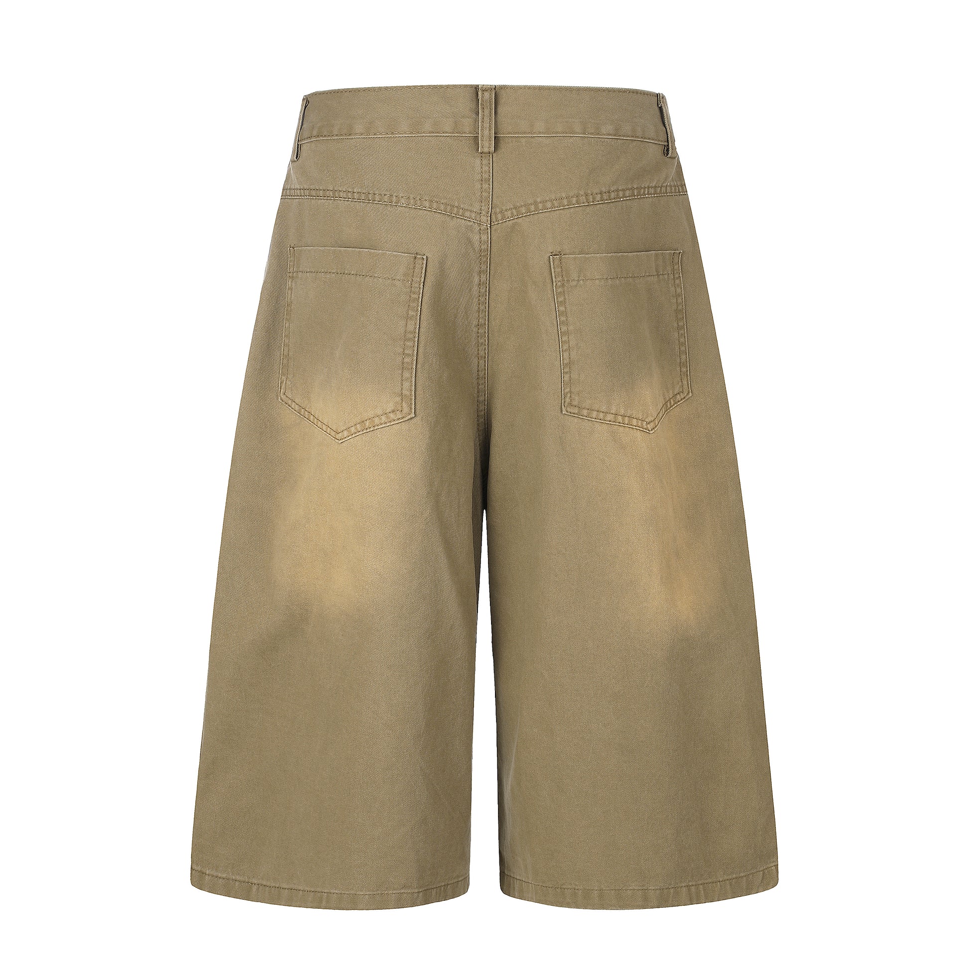 Women's Letter Print Wide Leg Denim Shorts - Khaki Back View