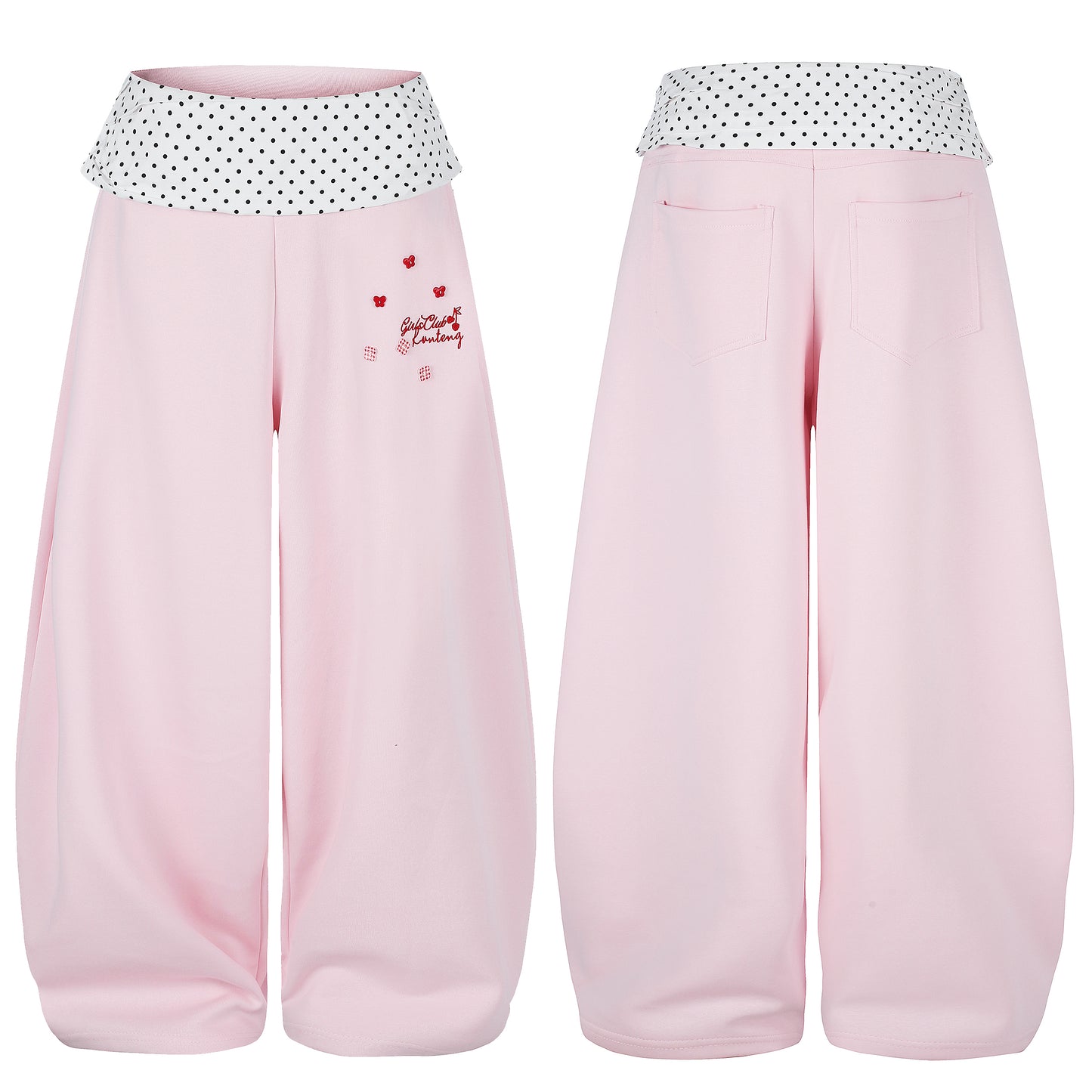 Women's Girls Club Conteng Embroidery Polka Dot Fold-Over Waistband Balloon Wide Leg Sweatpants Casual Sweet Jogger Pants