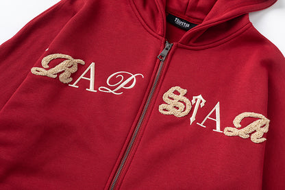 Trapstar Red Zip Hoodie and Joggers Tracksuit Set, Embroidered Two Piece Streetwear Outfit