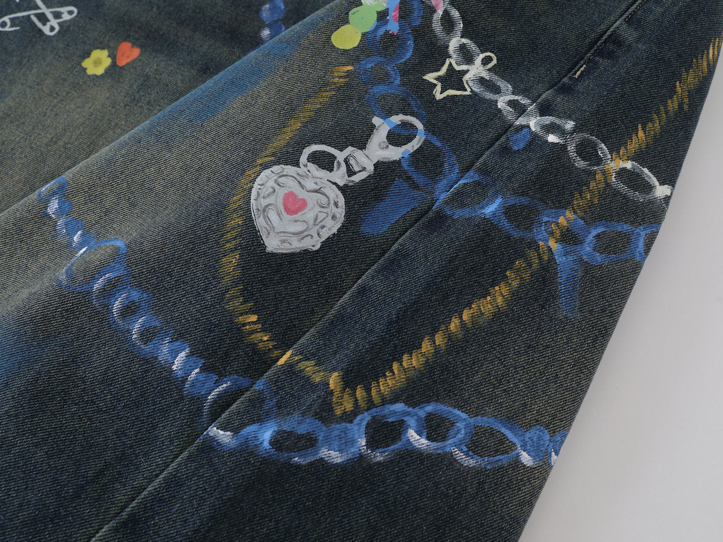 Chain Graphic Print Denim Shorts Wide Leg High Waist Washed Dalmatian Dog Charm Streetwear Summer Casual Jean Shorts | Chain Pup