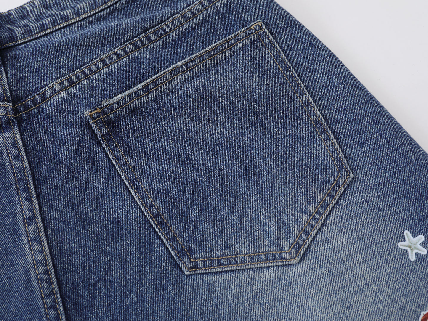 Cartoon Sticker Print Wide Leg Denim Shorts Plaid Handkerchief Waist Detail High Waist Casual Streetwear Baggy Jean Shorts | Sticker Hanky