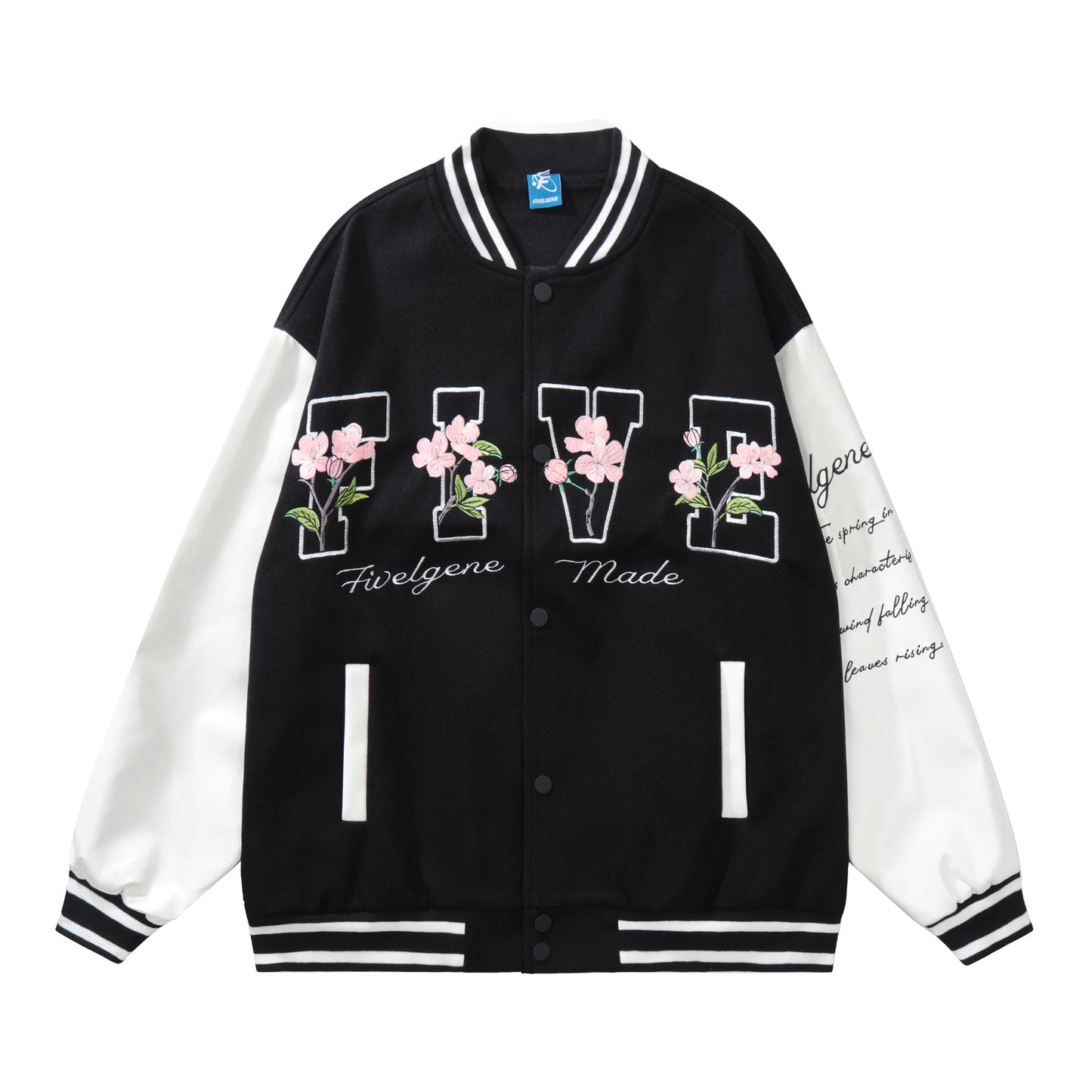Black baseball jacket back BATTER FIVELGENE star floral print
