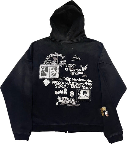 Paly Hollywood Birdman of Silver Lake Zip Hoodie Washed Distressed Heavyweight Cotton Oversized Zip-Up Streetwear Sweatshirt | Silver Lake