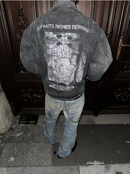ERD Detroit Canvas Jacket Oversized Washed Denim Collar Zip Up Streetwear Coat Unisex Heavy Distressed | ERD Detroit