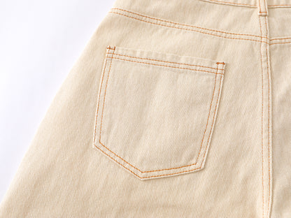 Colorful Button Embellished Wide Leg Denim Shorts Arc Seam Detail High Waist Casual Streetwear Baggy Jean Shorts | Button Row