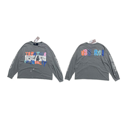 Paly Hollywood Theater of Cruelty Boxy Long Sleeve Tee Washed Distressed Linen Cotton Colorful Graffiti Print Vintage Streetwear Top | Theater Cruelty