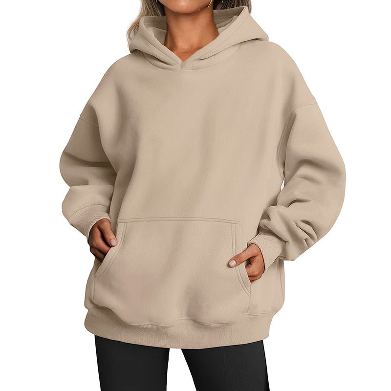 Trendiga Queen Dam Oversized Huvtröjor Fleece Sweatshirts Långärmade Tröjor Pullover Höstdräkter med ficka