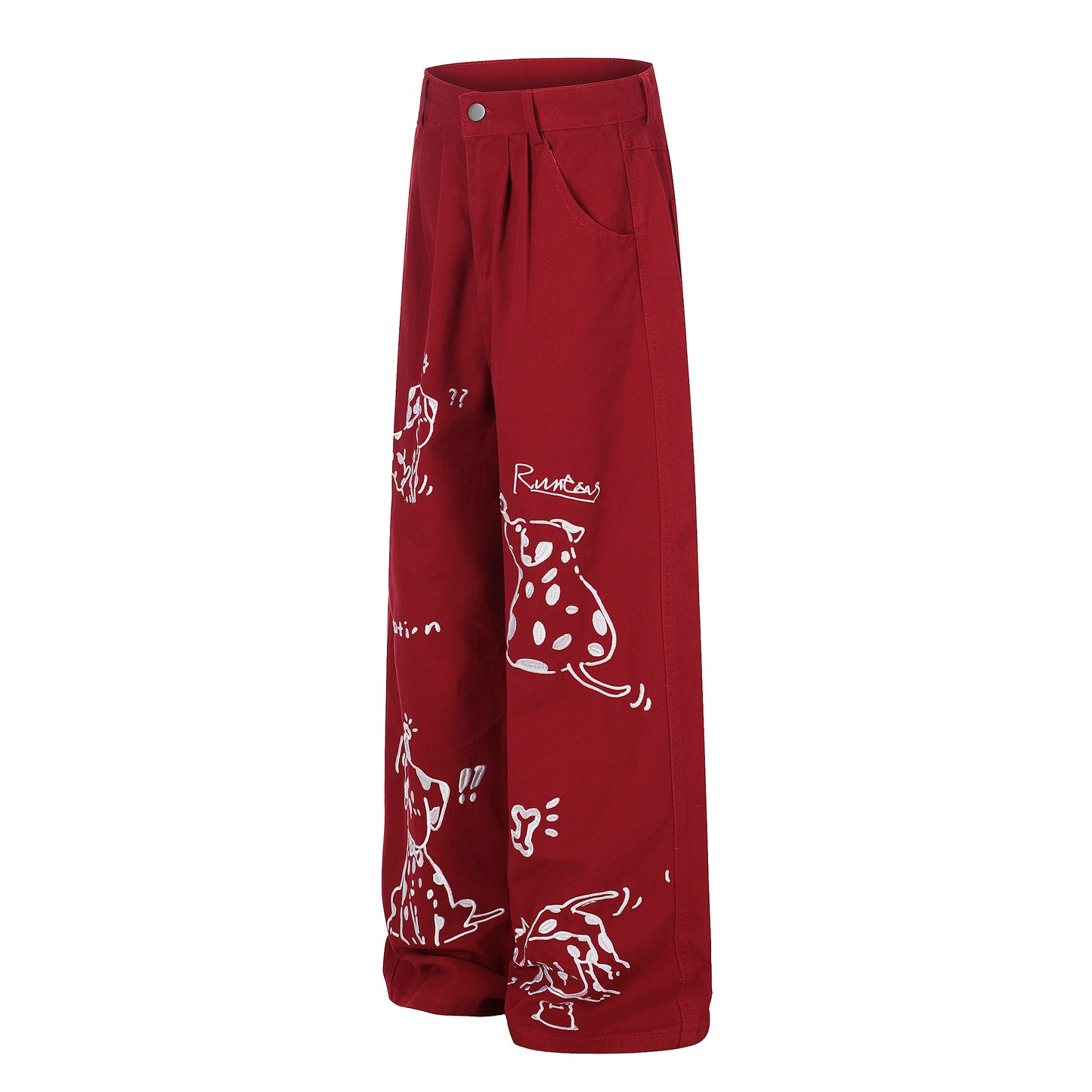 Women's Dalmatian Print Wide Leg Pants - Red Side View