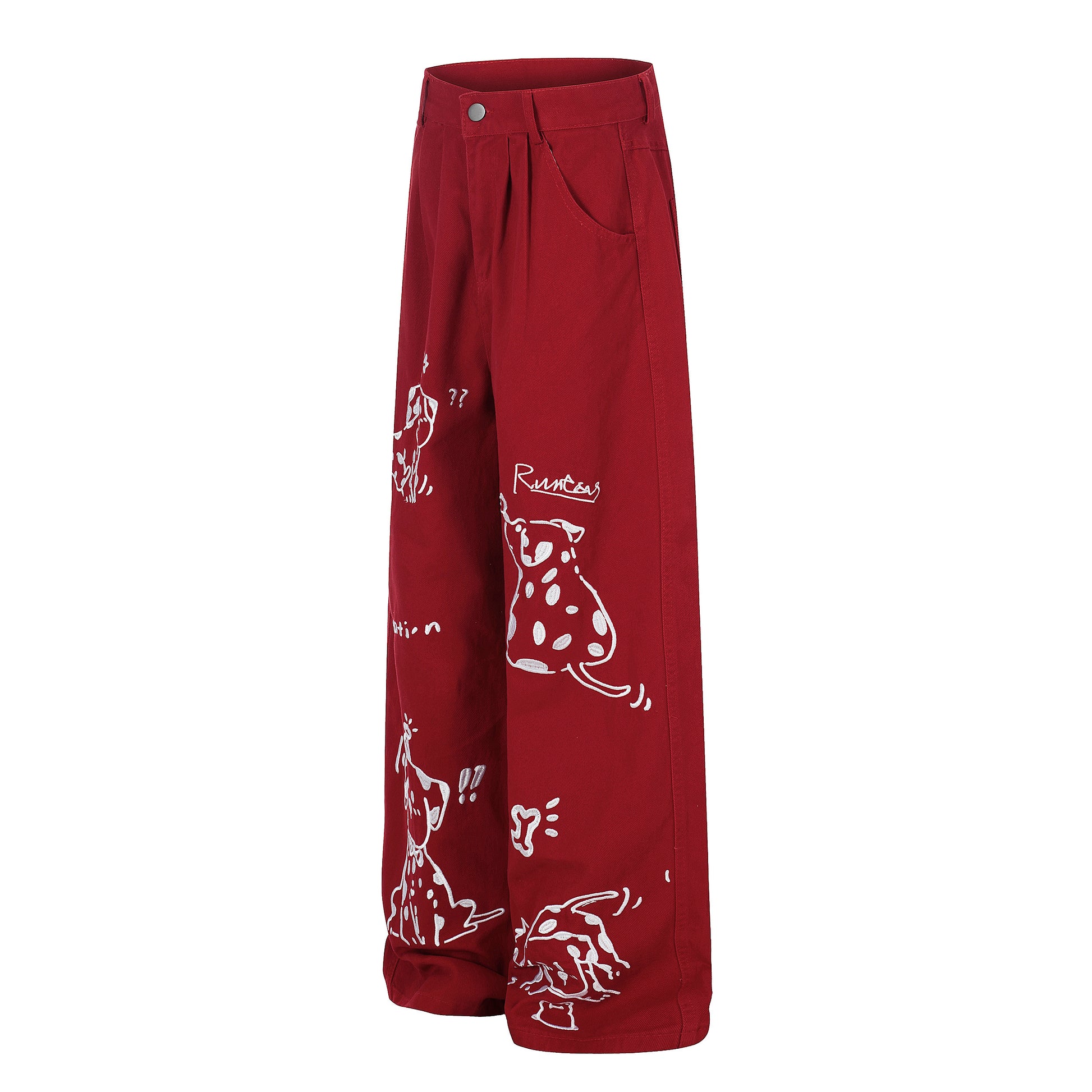 Women's Dalmatian Print Wide Leg Pants - Red Side View
