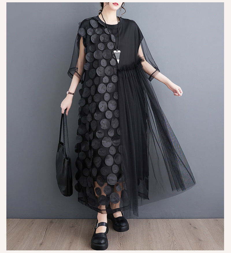 Summer Lace Polka Dot Dress for Women Korean Inspired A-Line Pullover