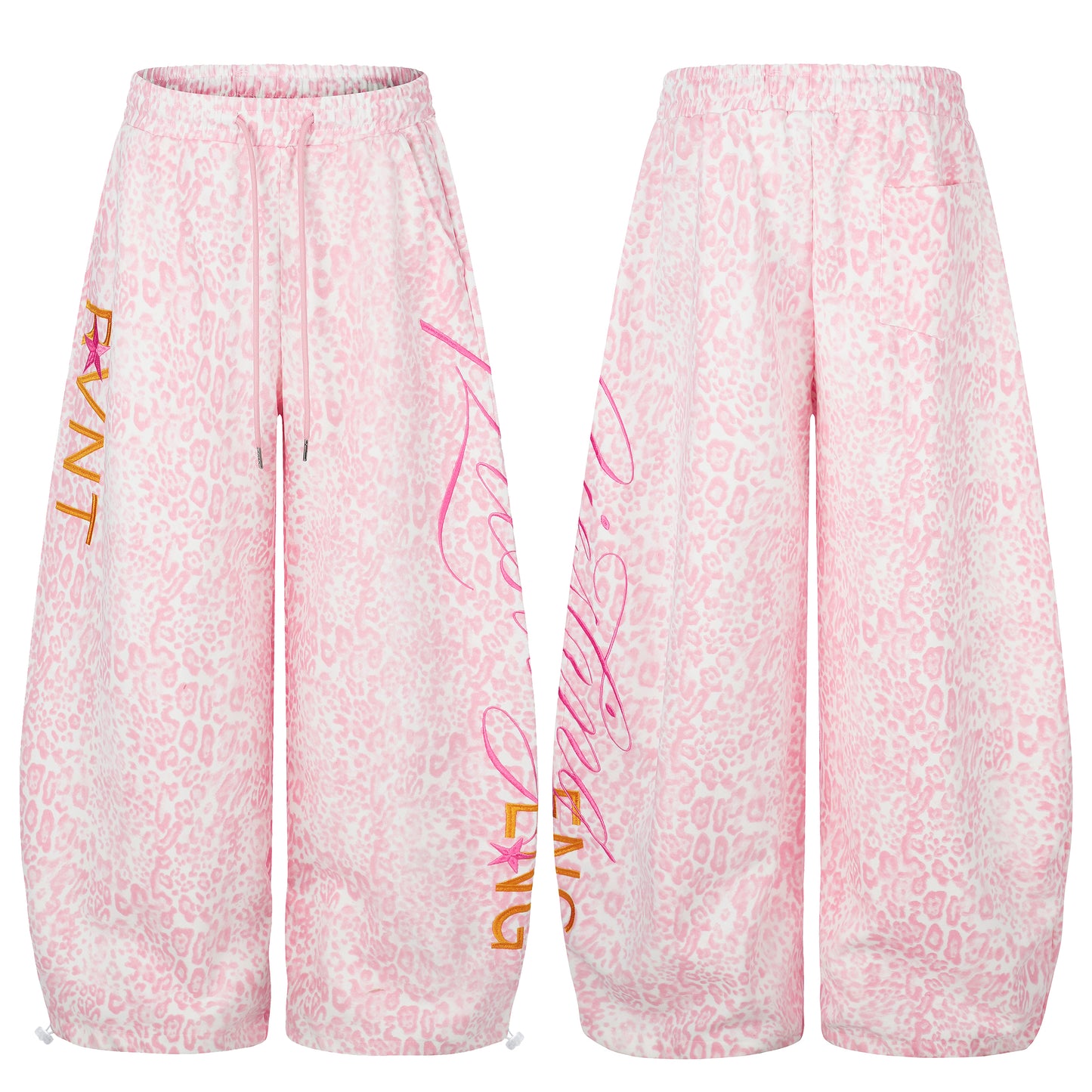 Women's Pink Leopard Print Letter Embroidery Drawstring Wide Leg Pants High Waist Elastic Waist Casual Streetwear Trousers
