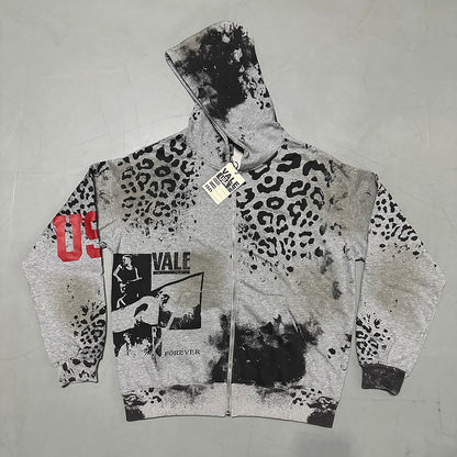 Vale Forever Cheetah Zip Up Hoodie 'Grey'