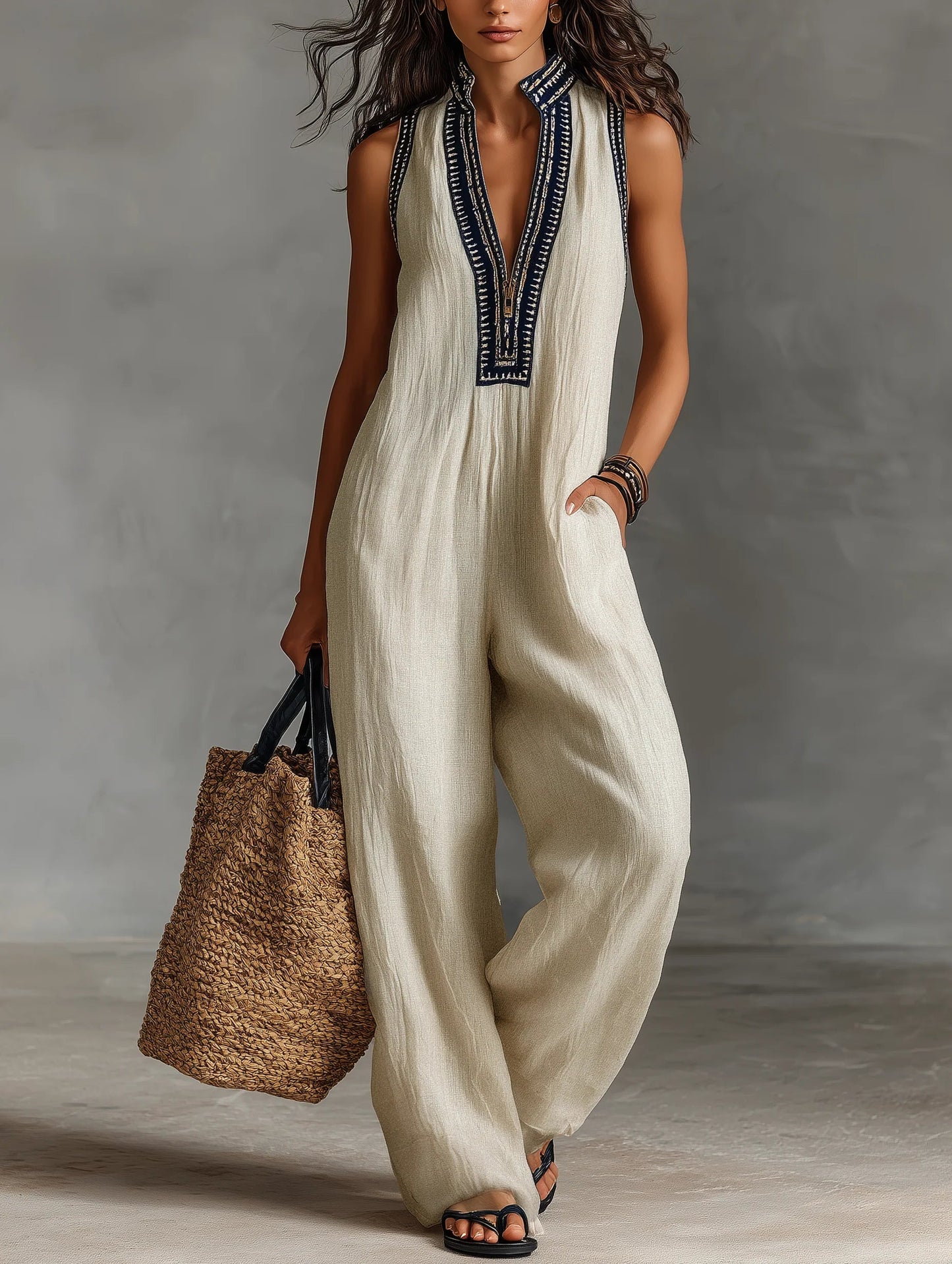 Minimalist stand-up collar zipper sleeveless jumpsuit - Seldom Seen Styles