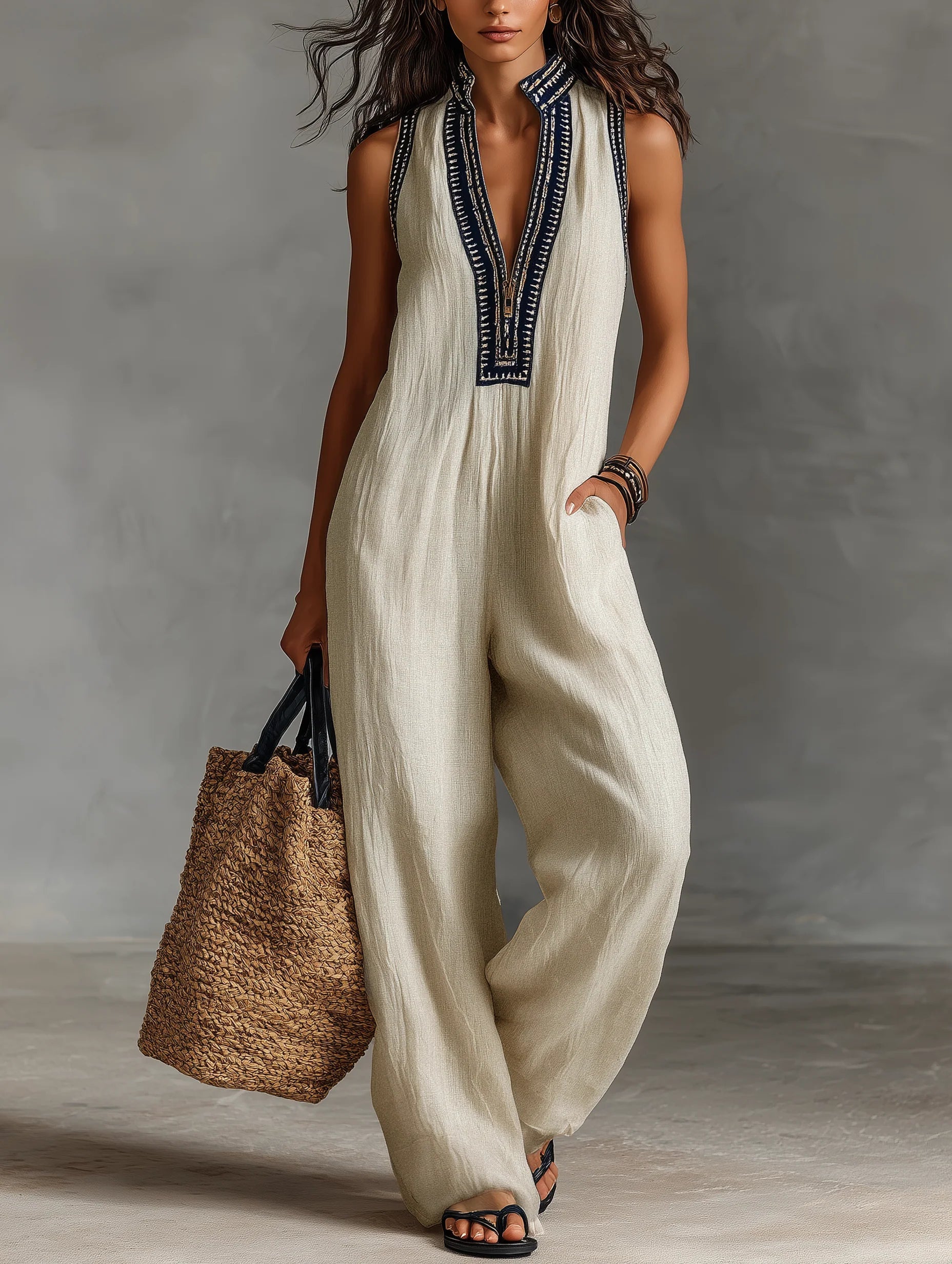 Minimalist stand-up collar zipper sleeveless jumpsuit - Seldom Seen Styles