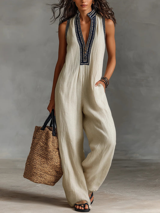 Minimalist stand-up collar zipper sleeveless jumpsuit - Seldom Seen Styles