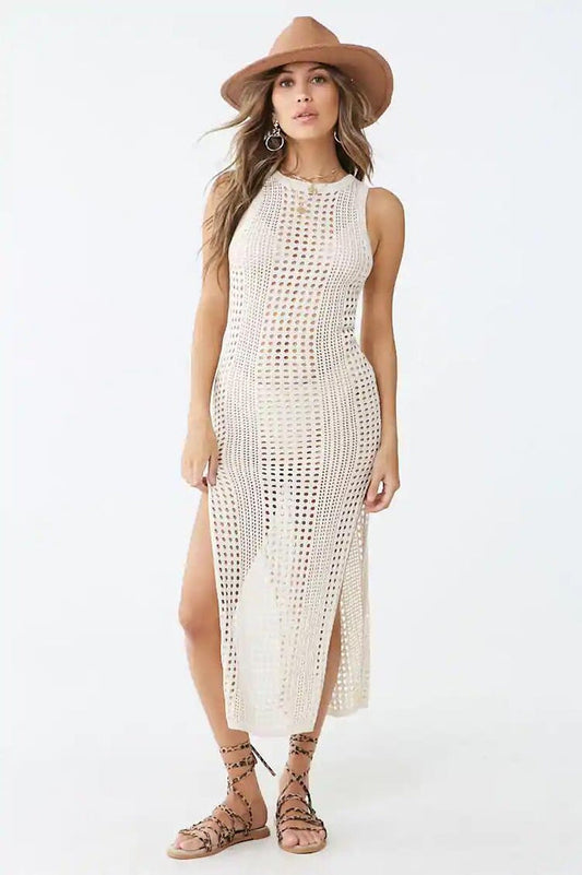 Knitted Cutout Split Beach Cover Up Dress - Seldom Seen Styles