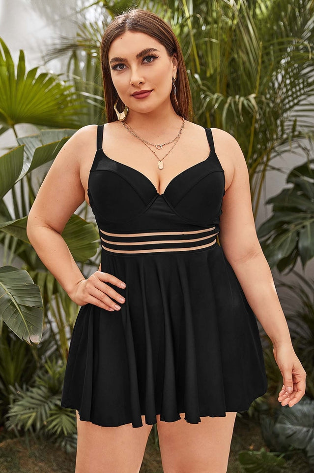 Plus Mesh Insert Ruffle Bikini Swimsuit - Seldom Seen Styles