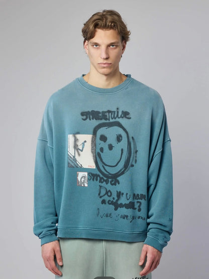 Streetwise Airbrush Crewneck - Petrol Blue