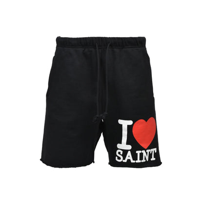 Saint Michael I Love Saint Print Shorts Oversized Cotton Terry Drawstring Raw Hem Streetwear Casual | Saint Love