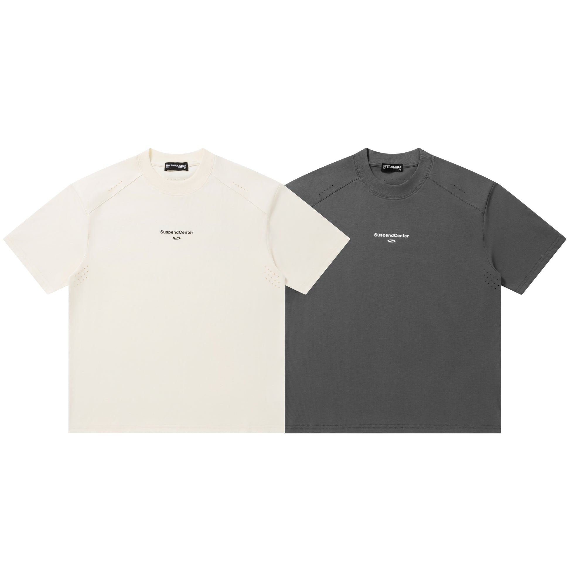 Grey and Cream tee front comparison