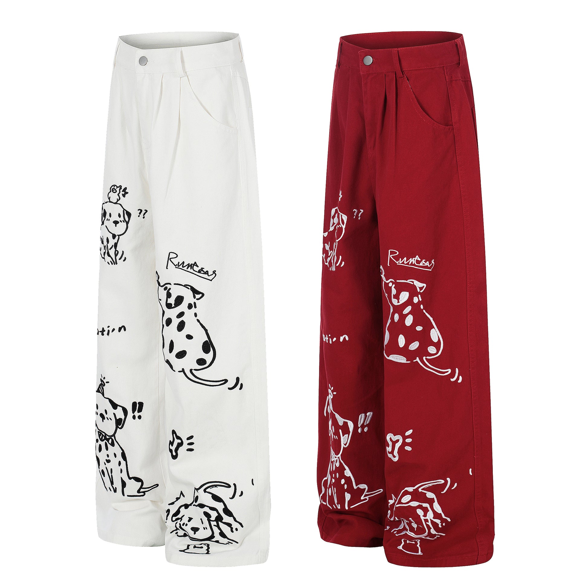 Women's Dalmatian Print Wide Leg Pants - White Side View 2