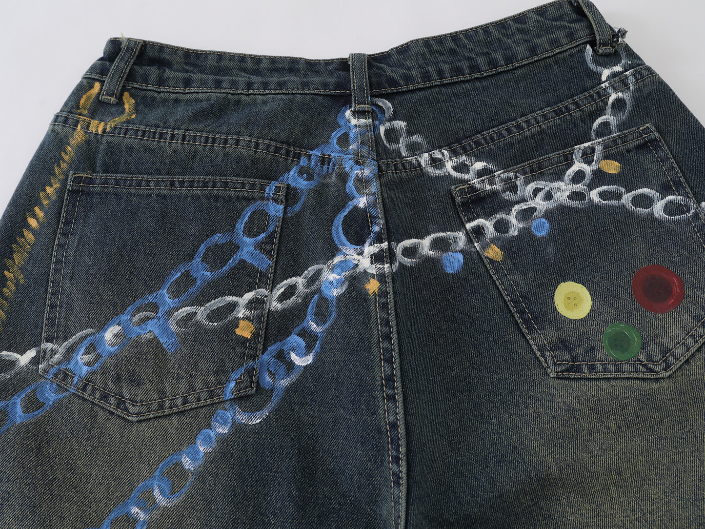 Chain Graphic Print Denim Shorts Wide Leg High Waist Washed Dalmatian Dog Charm Streetwear Summer Casual Jean Shorts | Chain Pup