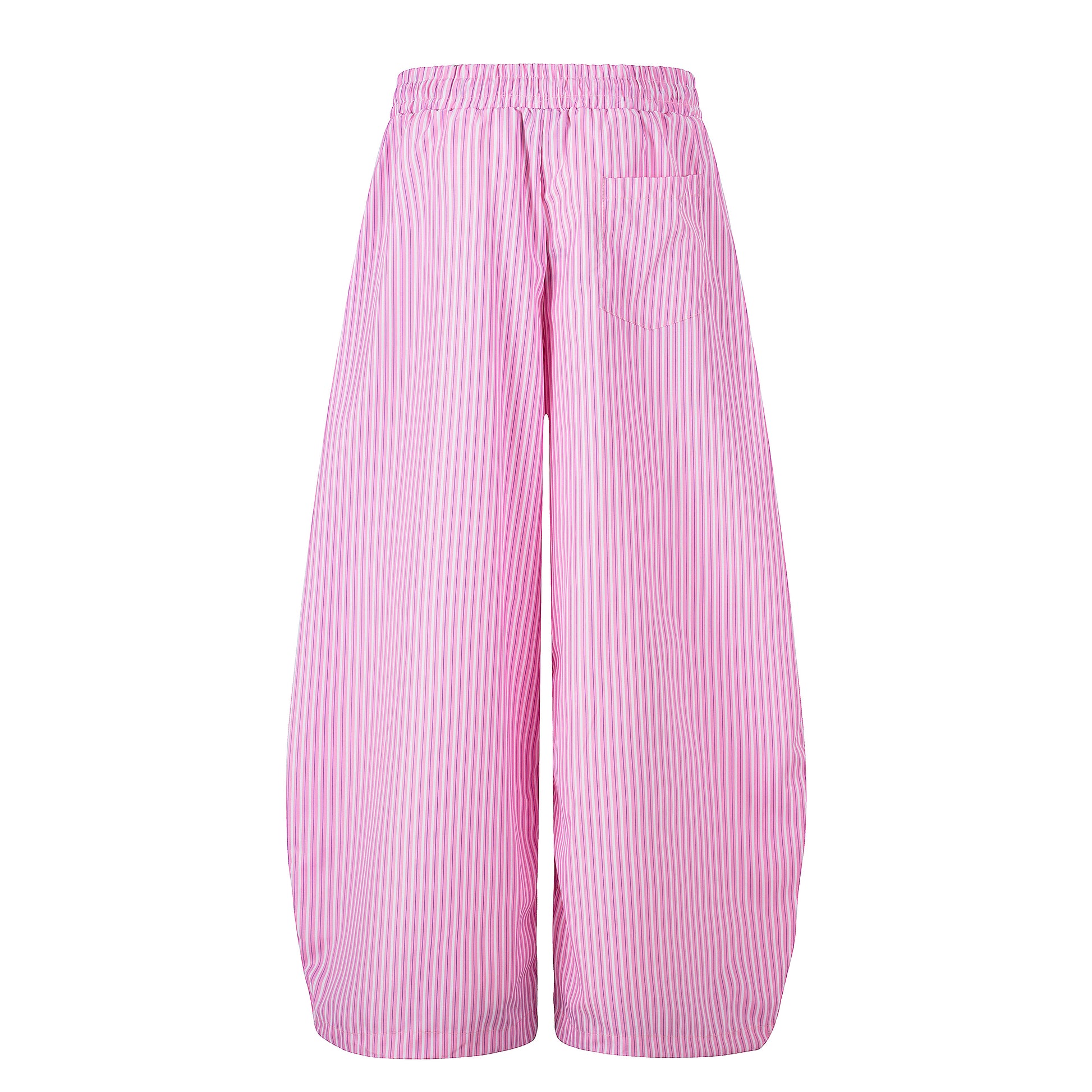 Women's Cartoon Embroidery Pinstripe Balloon Wide Leg Pants - Pink Side View
