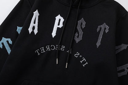 Trapstar Black Graphic Hoodie and Joggers Tracksuit Set, Two Piece Streetwear Outfit