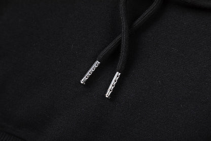 Black and Charcoal Panther Graphic Hoodie and Joggers Tracksuit Set, Drawstring Two Piece Streetwear Outfit