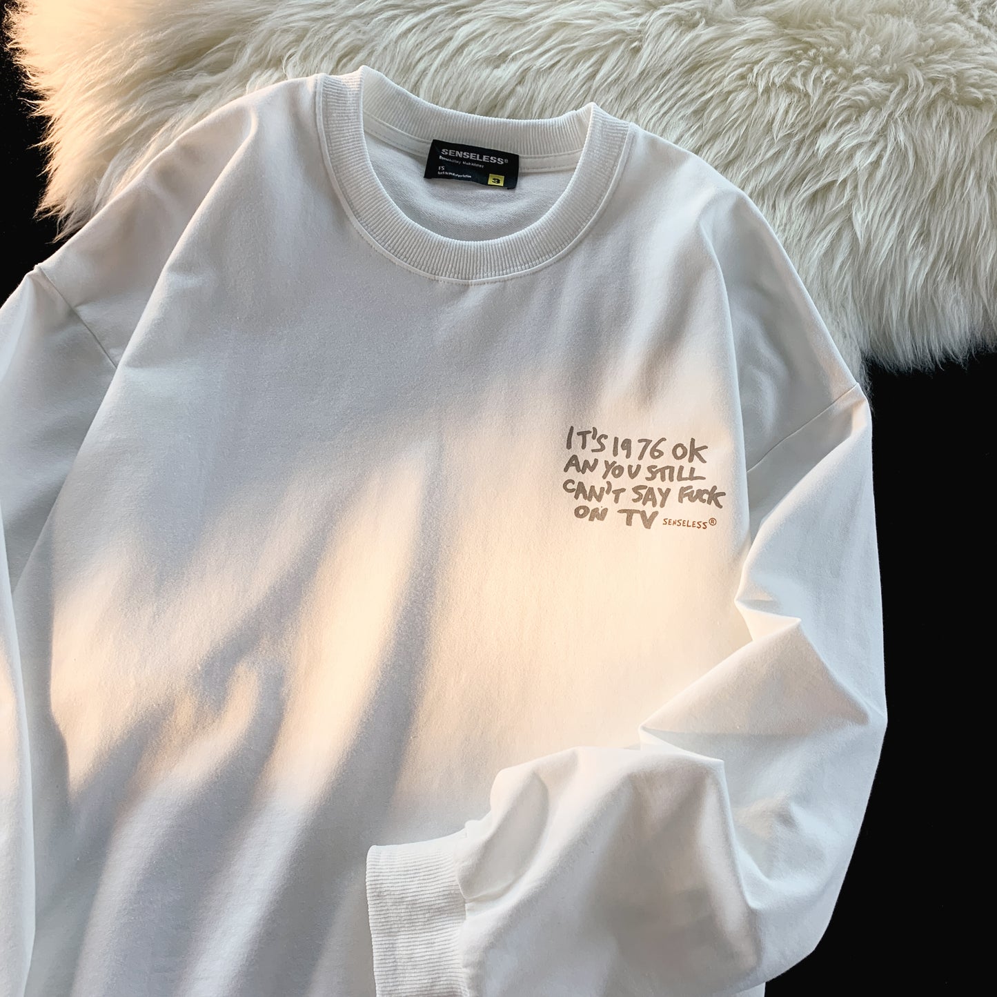 Senseless 1976 Punk Slogan Graphic Oversized Tee Grunge Rabbit Print Streetwear Short Sleeve T-Shirt