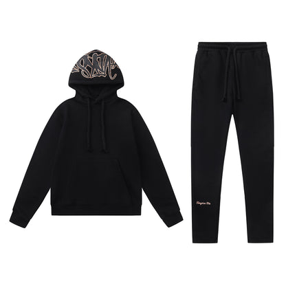Unisex Hooded Sweatshirt and Jogger Pants Set, Black Graphic Loungewear