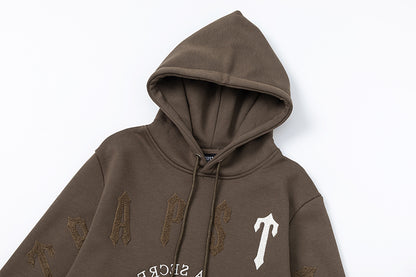 Trapstar Brown Graphic Hoodie and Joggers Tracksuit Set, Two Piece Streetwear Outfit