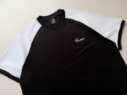 Corteiz Embroidered V-Neck Colorblock Raglan Short Sleeve Tee Oversized Streetwear Campus Style | Crtz Volt