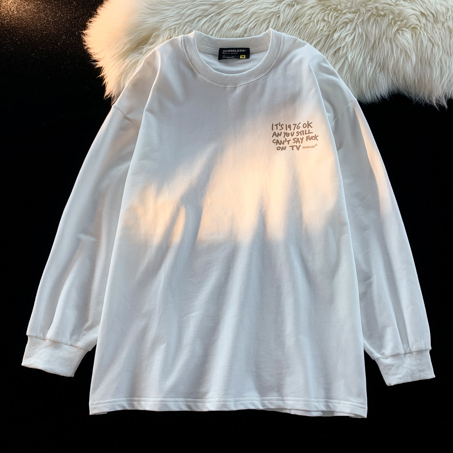 Senseless 1976 Punk Slogan Graphic Oversized Tee Grunge Rabbit Print Streetwear Short Sleeve T-Shirt