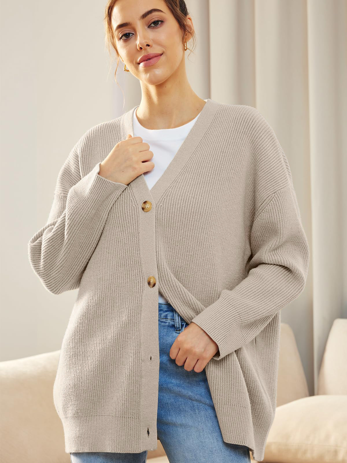 LILLUSORY Women Oversized Cardigan Sweater Fall Outfits Cloth Fashion V Neck Knit Button Front Casual Trendy Tops