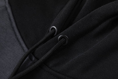 Black and Charcoal Panther Graphic Hoodie and Joggers Tracksuit Set, Drawstring Two Piece Streetwear Outfit
